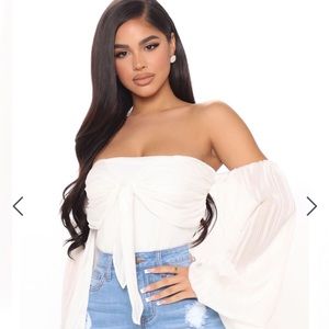 FashionNova, off-shoulder white body suit